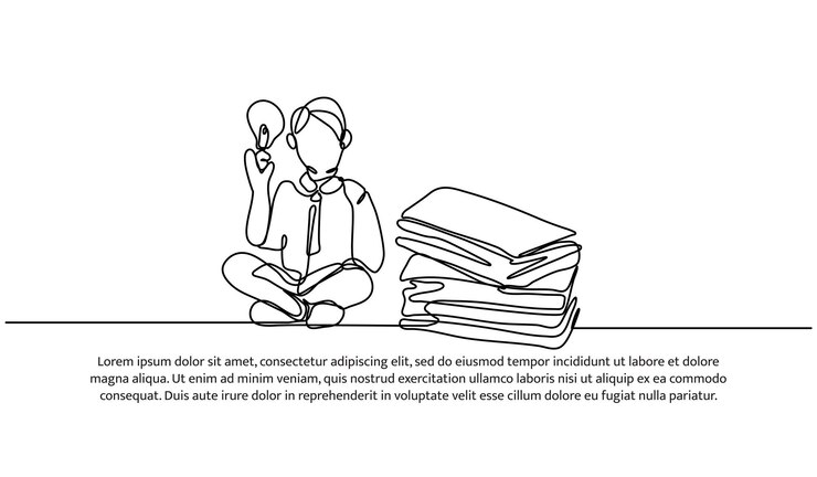 Vector diseño continuo de una línea de estudiantes que vienen con ideas