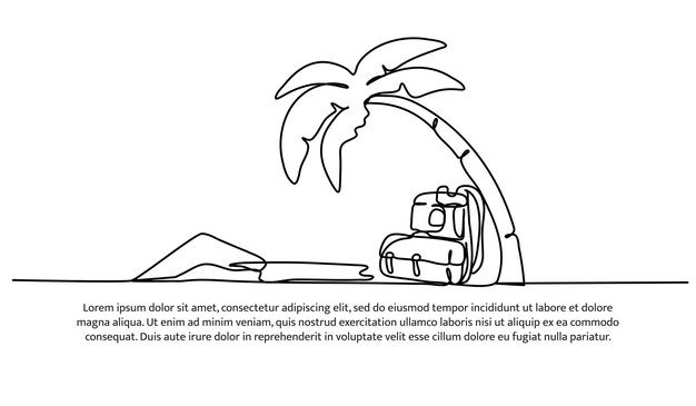 Diseño continuo de una línea de playa Ilustración vectorial de estilo minimalista sobre fondo blanco