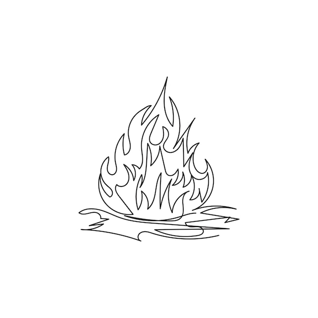 diseño de contorno de arte de una línea de fuego en fondo blanco