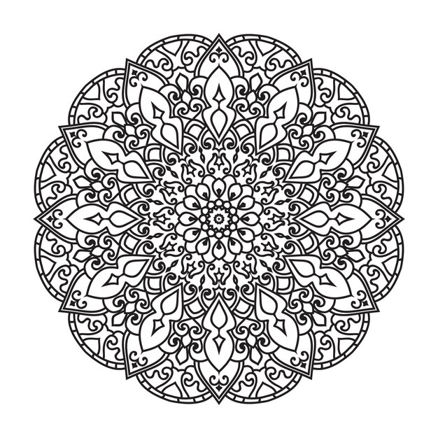 Diseño de contorno de mandala vectorial para colorear página