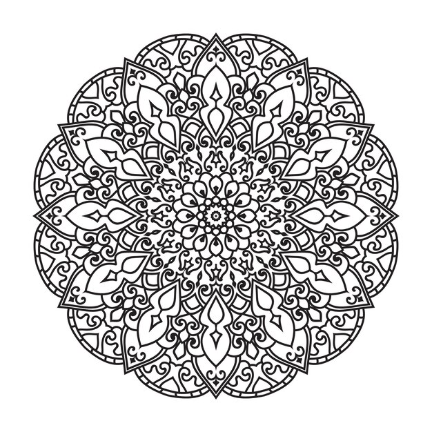 Diseño de contorno de mandala vectorial para colorear página