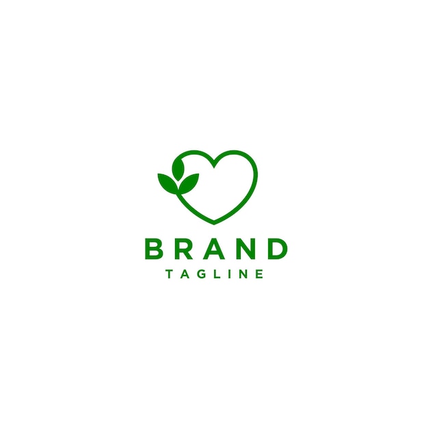 Diseño de contorno simple del símbolo del corazón verde con acentos de icono de hoja en el lateral.