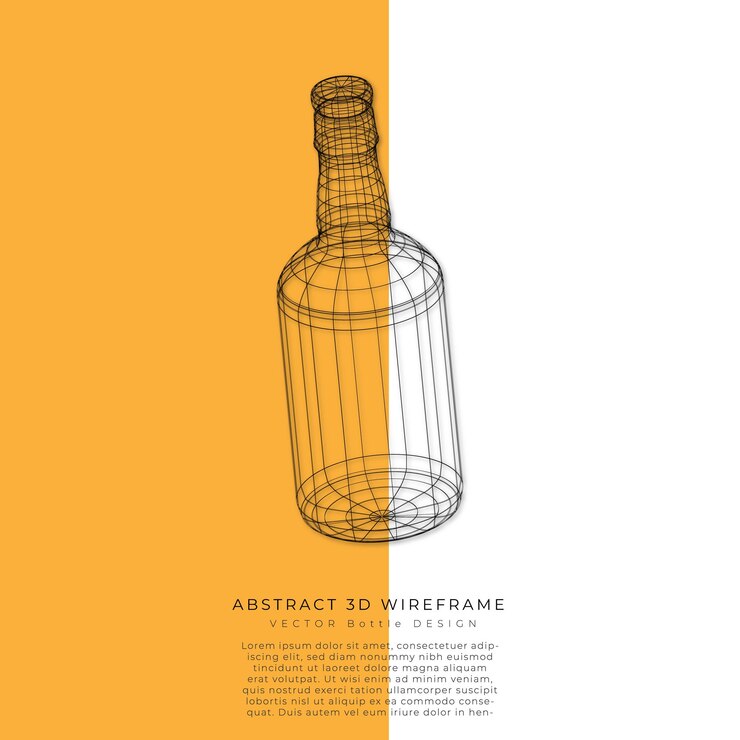 Vector diseño de contorno de trazo de botella de marco de alambre 3d de vector abstract libre