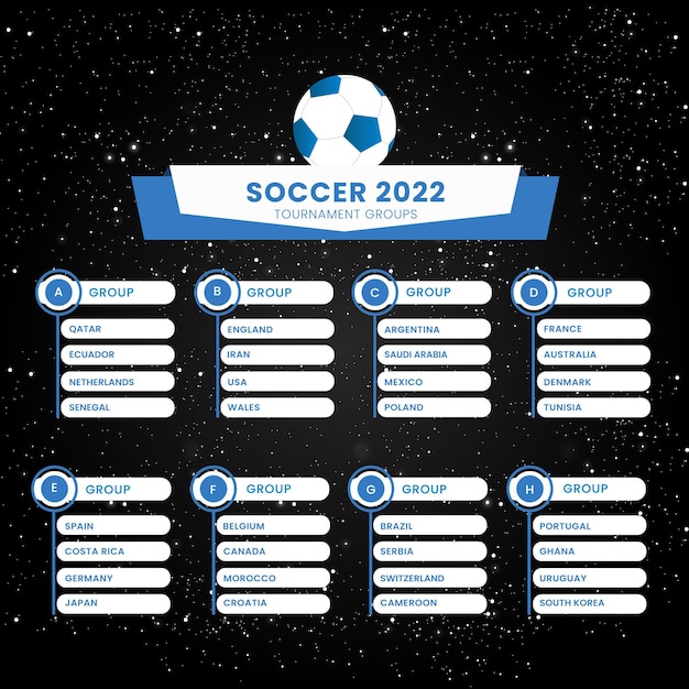 Vector diseño de copa de fútbol 2022 con ocho grupos.