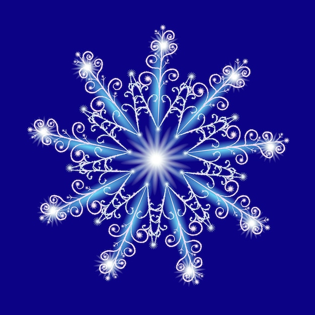 Diseño de copo de nieve decorativo vectorial Elemento de decoración aislado con efectos de brillo sobre fondo azul