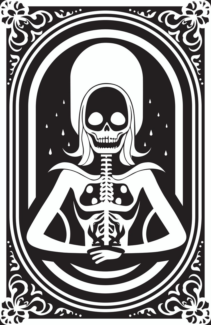 Diseño del corazón de Santa Muerte Tatuaje tradicional del esqueleto vectorial
