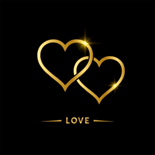 Diseño de corazones dorados con carta de amor Ilustración de vector de corazón dorado