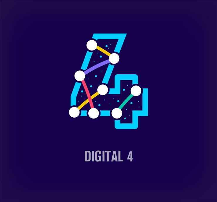 Vector diseño corporativo de letra digital creativa 4 transiciones de color únicas tecnología virtual única