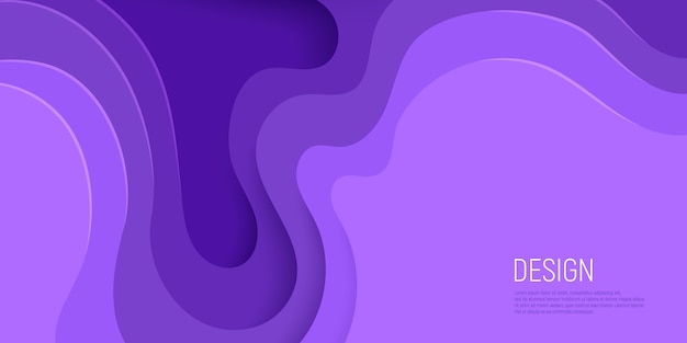 Diseño de corte de papel púrpura con fondo abstracto de limo 3D y capas de ondas de color púrpura.