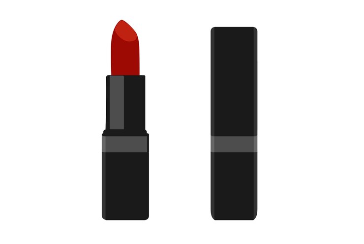 Vector diseño cosmético vectorial de lápiz labial rojo aislado sobre fondo blanco lápiz labial cerrado y abierto