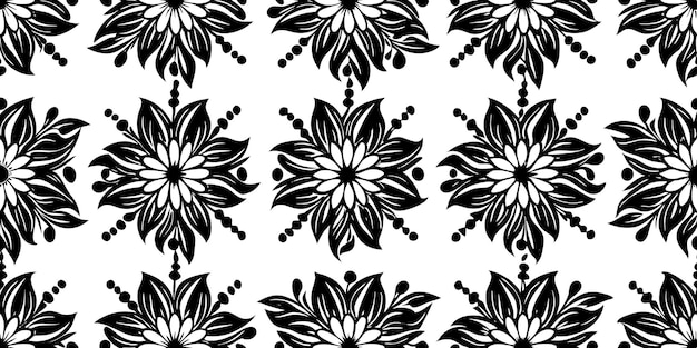 Diseño sin costuras de patrón floral en blanco y negro