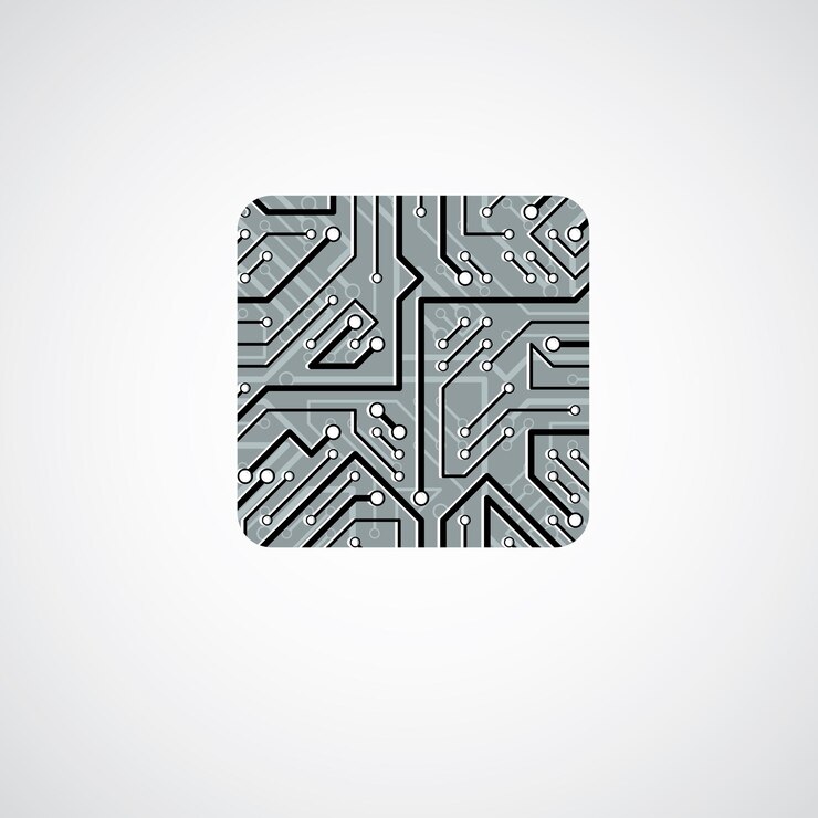 Vector diseño de cpu de tecnología vectorial con esquema de microprocesador cuadrado. placa de circuito de computadora, elemento digital.
