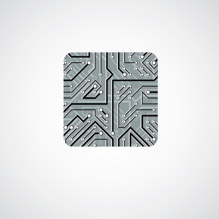 Vector diseño de cpu de tecnología vectorial con esquema de microprocesador cuadrado. placa de circuito de computadora, elemento digital.