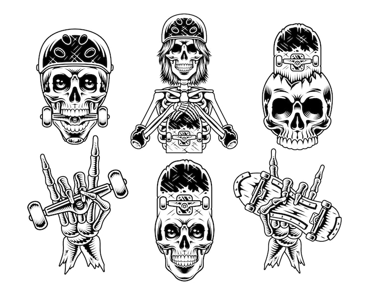 Vector diseño de cráneo de patineta vectorial