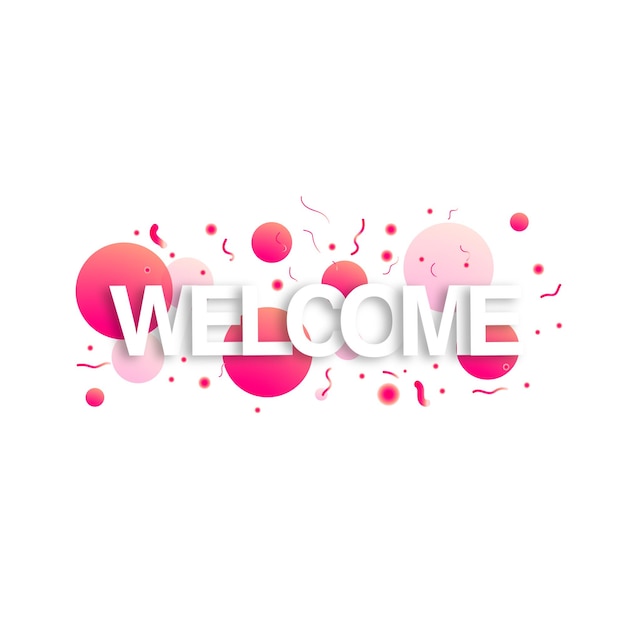 Diseño creativo de banner de bienvenida con tipografía y formas.