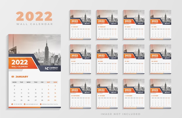 Diseño creativo de calendario de pared 2022 de color naranja