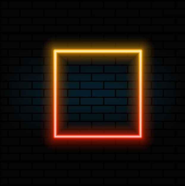 Diseño creativo de colores fluorescentes hecho de espacio de copia de neón en pared de ladrillo rojo oscuro Neón ultra de colocación plana