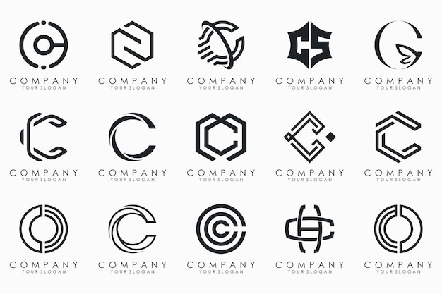 Diseño creativo del conjunto de iconos del logotipo de la letra C para negocios de lujo elegante simple