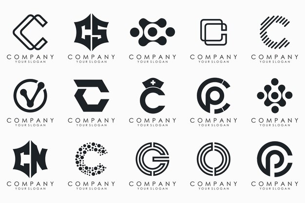 Diseño creativo del conjunto de iconos del logotipo de la letra C para negocios de lujo elegante simple