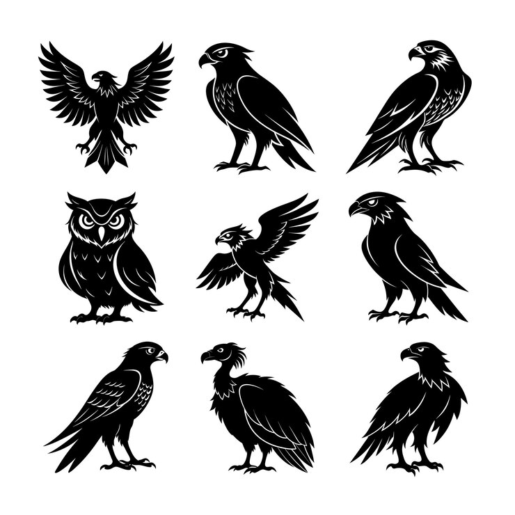 Vector diseño creativo del conjunto de iconos de silhouette raptors