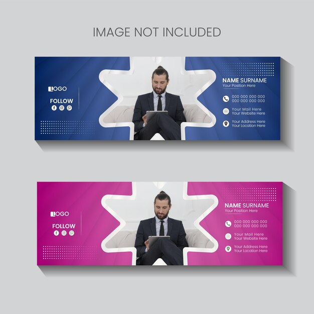 Diseño creativo de firma de correo electrónico y plantilla profesional de banner de Facebook.