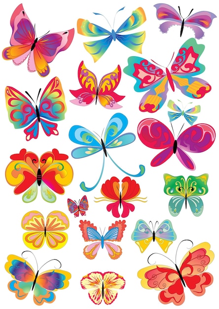 Diseño creativo de ilustraciones vectoriales de mariposas coloridas 6