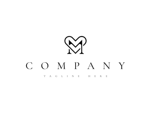 diseño creativo de la letra M con el símbolo de amor o corazón