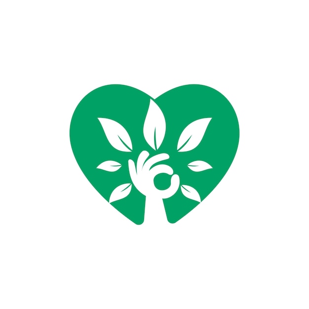 Vector diseño creativo del logotipo del árbol de la mano verde y el corazón