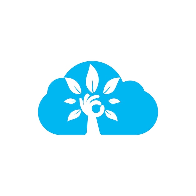 Diseño creativo del logotipo del árbol de manos verdes y la nube