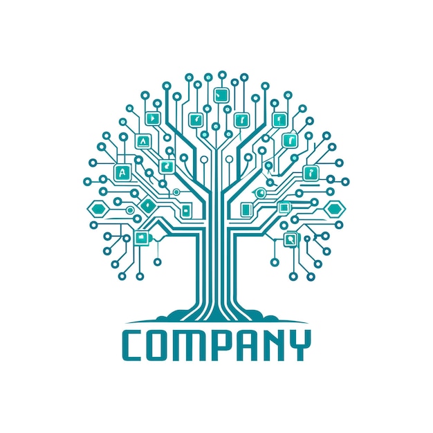 Diseño creativo de logotipo para la ilustración vectorial de la compañía de tecnología