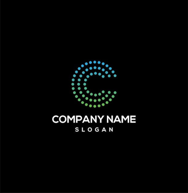 Diseño creativo del logotipo de la letra C con el símbolo de punto o punto