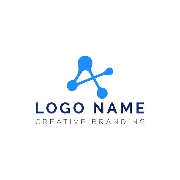 Diseño creativo del logotipo con la letra A y la estructura molecular