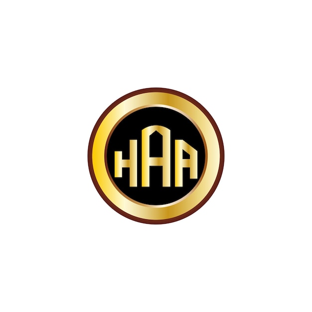 diseño creativo del logotipo de la letra HAA con un círculo dorado