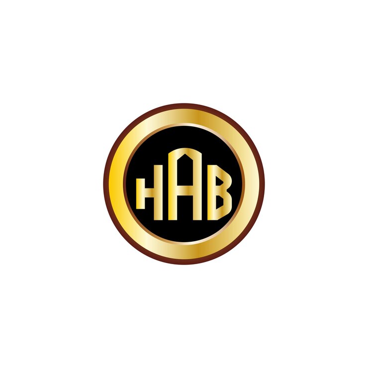 Vector diseño creativo del logotipo de la letra hab con círculo dorado