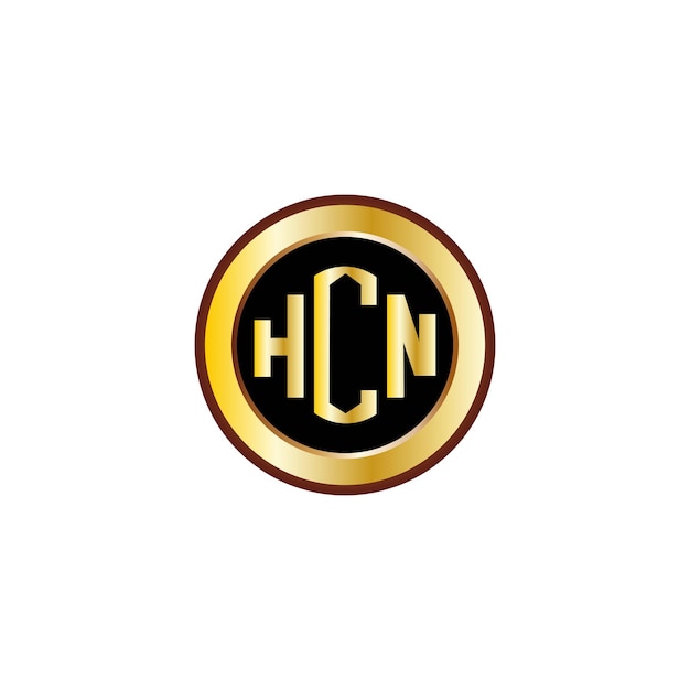 Diseño creativo del logotipo de la letra hcn con un círculo dorado