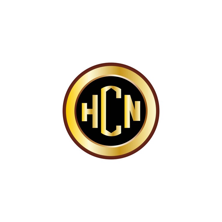 Vector diseño creativo del logotipo de la letra hcn con un círculo dorado