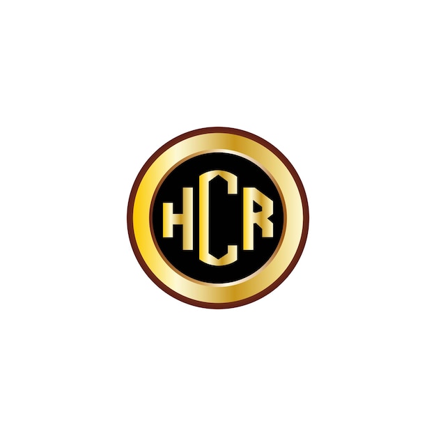 Diseño creativo del logotipo de la letra hcr con círculo dorado