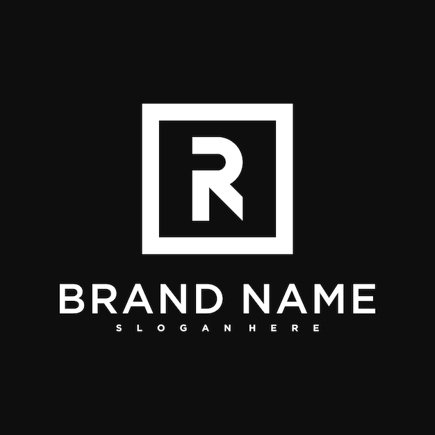 Diseño creativo del logotipo de la letra R con líneas cuadradas Premium Vector