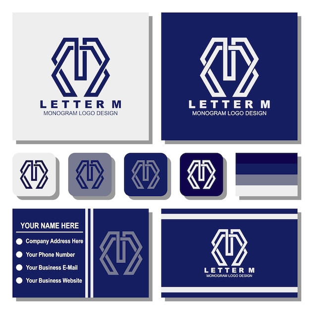 Diseño creativo del logotipo del monograma de la letra M con ideas de tarjetas de visita 1