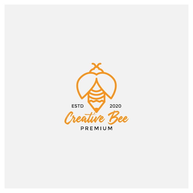 Diseño creativo de logotipo de pluma y línea de abeja.