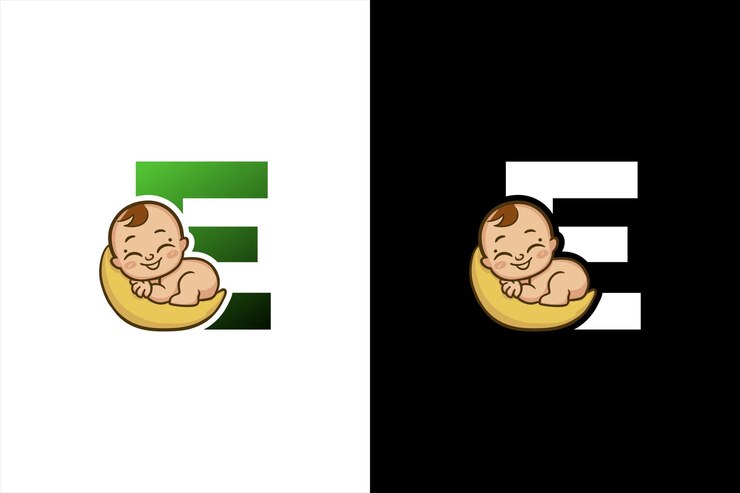 Vector diseño creativo de logotipo simple letra e sueño del bebé letra e logotipo con plantilla de icona de sueño del bebé