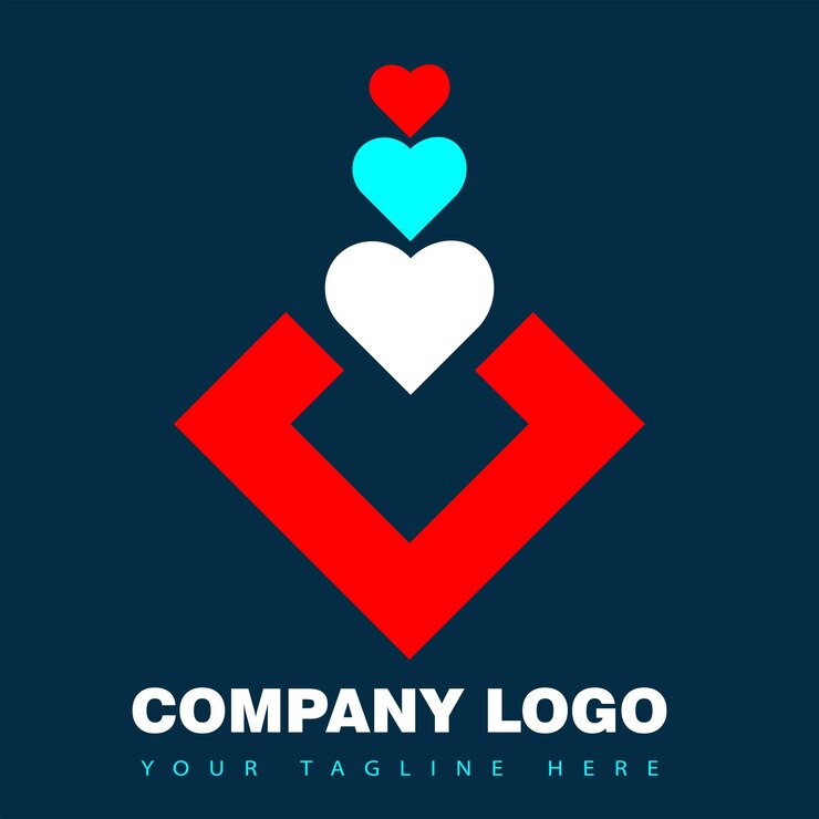 Diseño creativo de logotipos comerciales modernos con corazones vibrantes y elementos geométricos audaces