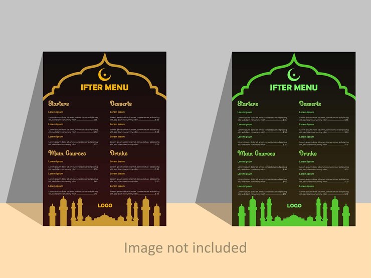 diseño creativo de menús de comida de Ramadán con formas orgánicas modelo vectorial servicio de marketing