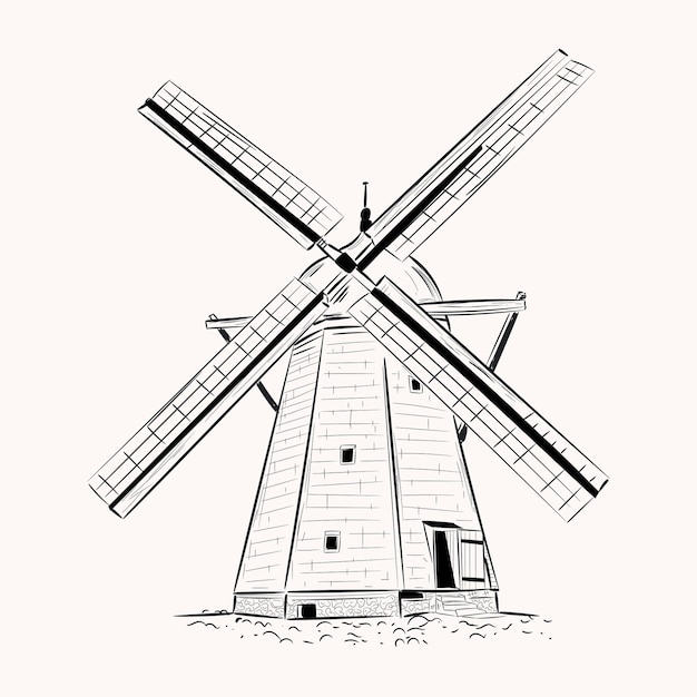 Diseño creativo de molinos de viento kinderdijk ilustración dibujada a mano