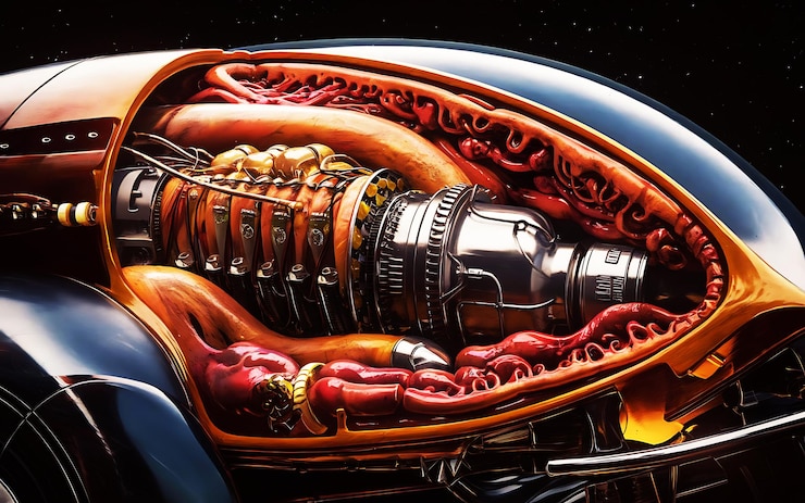 Vector diseño creativo del motor del coche como la carne