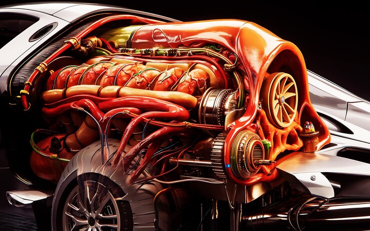 Vector diseño creativo del motor del coche como la carne