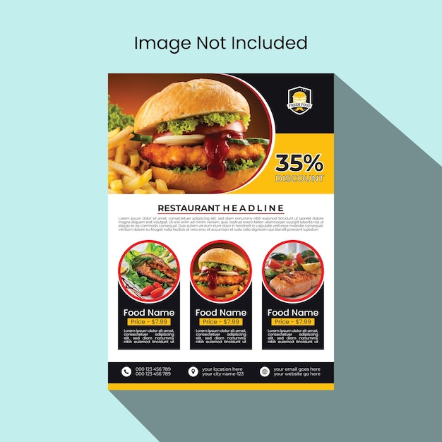 Vector diseño creativo de plantillas de folletos de comida de restaurantes verticales profesionales y modernos que atraen la atención