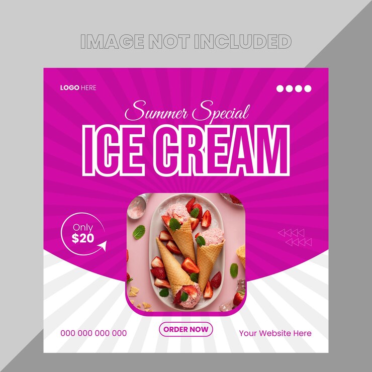 Diseño creativo de publicaciones en redes sociales de helados