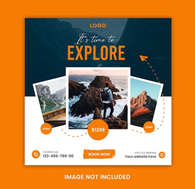 Diseño creativo de publicaciones en redes sociales de viajes mundiales.
