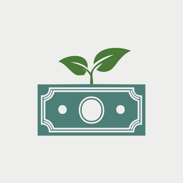 Un diseño creativo que muestra dinero y una planta que brota juntos simbolizando la riqueza eco-consciente